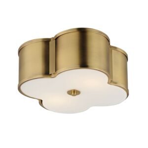 Clover Two Light Flush Mount in Natural Aged Brass by Maxim