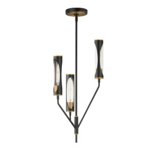 Regent 3-Light LED Pendant in Black with Antique Brass