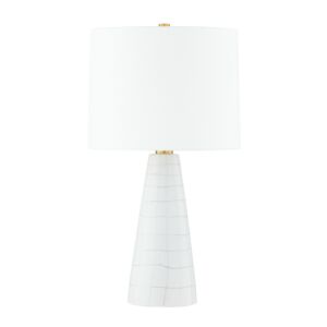 Melinda  Table Lamp in Aged Brass Ceramic Satin White by Mitzi