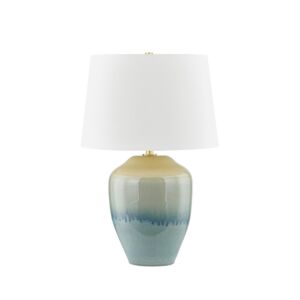 Montville  Table Lamp in Aged Brass Ceramic Crackle Emerald Tide by Hudson Valley