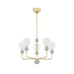 Doreen  Chandelier in Aged Brass Soft Peignoir by Mitzi