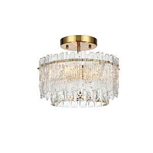 Emilia  Flush Mount in Satin Gold And Clear by Elegant Lighting