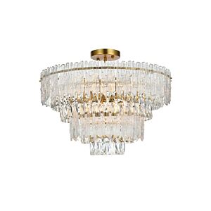 Emilia  Flush Mount in Satin Gold And Clear by Elegant Lighting