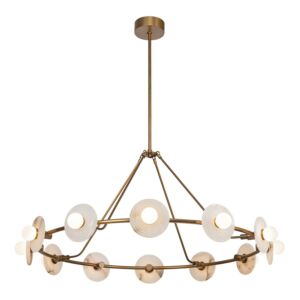 Dahlia LED Chandelier in Vintage Brass Alabaster by Alora