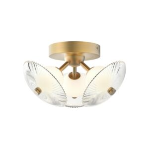 Hera LED Flush Mount in Brushed Gold Clear Ribbed Glass by Alora