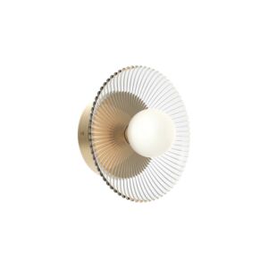 Hera LED Wall Bathroom Vanity Light in Brushed Gold Clear Ribbed Glass by Alora