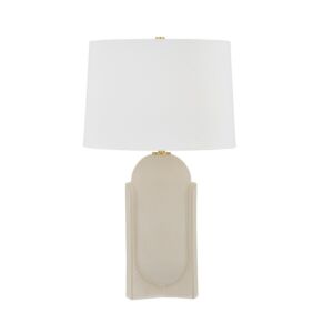 Leeston  Table Lamp in Aged Brass Ceramic Moonstone Sand by Hudson Valley