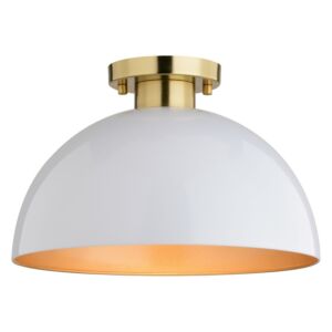 Devon  Semi Flush Mount in Glossy White and Satin Brass by Vaxcel