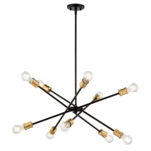 Gresham  Chandelier in Antique Gold and Matte Black by Vaxcel