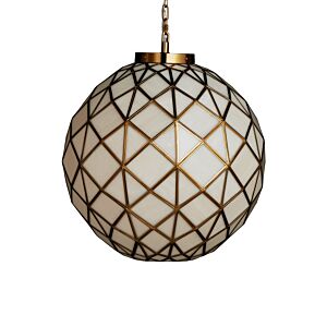 Polyhedron  Pendant in White   Antique Brass by Currey and Company