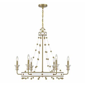 Iris 6-Light Chandelier in White with Warm Brass Accents