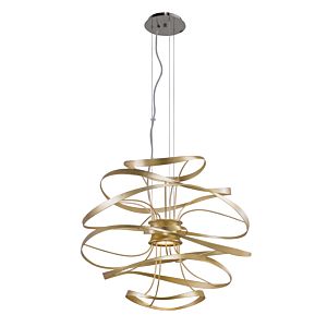 Calligraphy LED Chandelier in Gold Leaf W Polished Stainless by Corbett Lighting