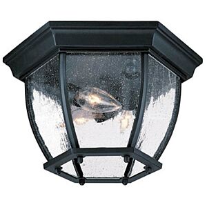 3-Light Matte Black Flushmount Ceiling Light With Seeded Glass