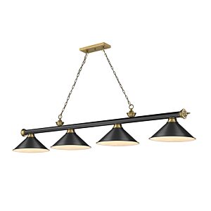 Z-Lite Cordon 4-Light Linear Pendant Light In Matte Black With Rubbed Brass