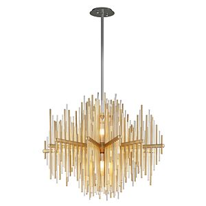 Theory Two Light Chandelier in Gold Leaf W Polished Stainless by Corbett Lighting