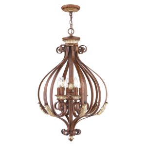 Villa Verona 6-Light Foyer Pendant in Hand Applied Verona Bronze w with Aged Gold Leafs