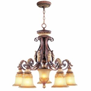 Villa Verona 5-Light Chandelier in Hand Applied Verona Bronze w with Aged Gold Leafs