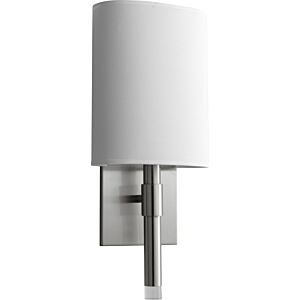 Beacon LED Wall Sconce in Satin Nickel W White Linen by Oxygen