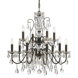  Butler Chandelier in English Bronze with Hand Cut Crystal Crystals