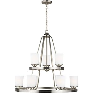 Sea Gull Kemal 9 Light Transitional Chandelier in Brushed Nickel