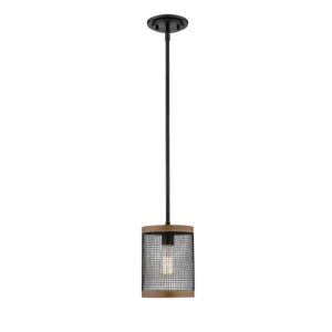 Mesa One Light Mini Pendant in Matte Black Wood Grain by Millennium