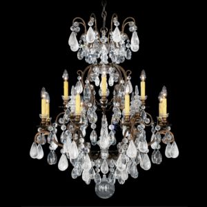 Schonbek Renaissance Rock Crystal 12 Light Chandelier in Heirloom Bronze with Clear Rock Crystals