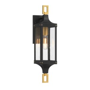 Glendale One Light Outdoor Wall Lantern in Matte Black and Weathered Brushed Brass by Savoy House