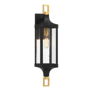 Glendale One Light Outdoor Wall Lantern in Matte Black and Weathered Brushed Brass by Savoy House