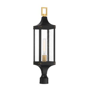 Glendale One Light Outdoor Post Lantern in Matte Black and Weathered Brushed Brass by Savoy House