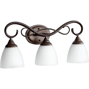 Powell 3-Light Bathroom Vanity Light in Oiled Bronze w with Satin Opal