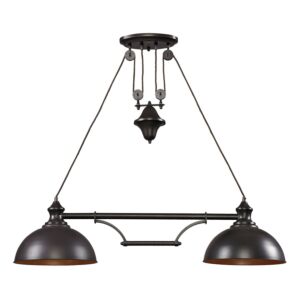 Farmhouse 2-Light Linear Chandelier in Oiled Bronze