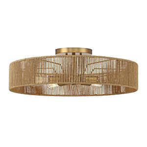 Ashe Five Light Semi Flush Mount in Warm Brass and Rope by Savoy House