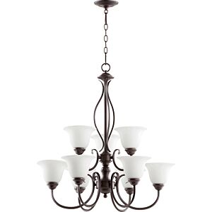 Spencer 9-Light Chandelier in Oiled Bronze w with Satin Opal