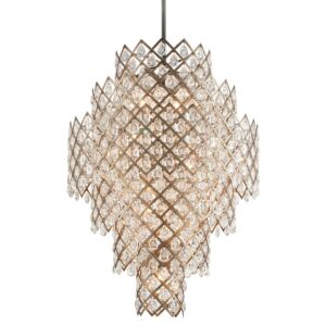 Tiara 17-Light Chandelier in Stria Gold Leaf with Stainless Steel