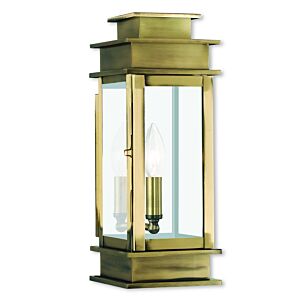 Princeton 1-Light Outdoor Wall Lantern in Antique Brass w with Polished Chrome Stainless Steel