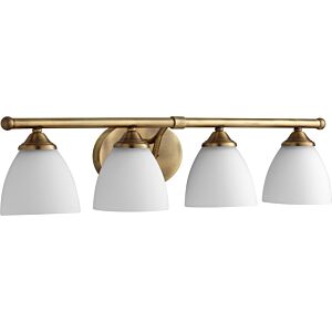 Brooks 4-Light Bathroom Vanity Light in Aged Brass w with Satin Opal