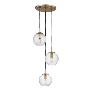 Rousseau Three Light Pendant in Aged Brass by Hudson Valley