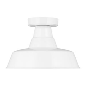 Barn Light 1-Light Outdoor Flush Mount Ceiling Light in White