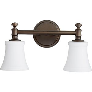 Rossington 2-Light Bathroom Vanity Light in Oiled Bronze w with Satin Opal