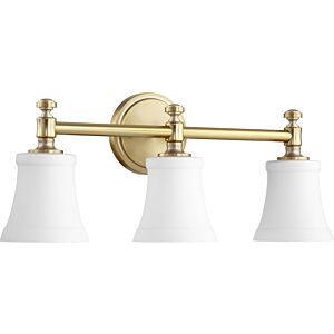 Rossington 3-Light Bathroom Vanity Light in Aged Brass w with Satin Opal