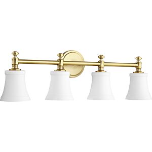 Rossington 4-Light Bathroom Vanity Light in Aged Brass w with Satin Opal