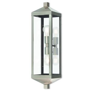 Nyack 2-Light Outdoor Wall Lantern in Brushed Nickel w with Polished Chrome Stainless Steel