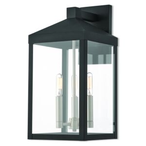 Nyack 3-Light Outdoor Wall Lantern in Black w with Brushed Nickel Cluster