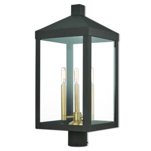 Nyack 3-Light Post-Top Lanterm in Bronze w with Antique Brass Cluster