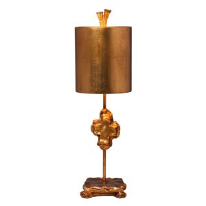 Cross Gold 1-Light Table Lamp in Gold leaf w with carved cross on complementing mounting