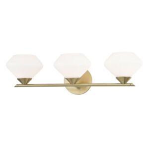 Valerie Three Light Bath and Vanity in Aged Brass by Mitzi