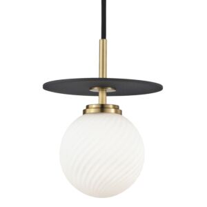 Ellis LED Pendant in Aged BrassBlack by Mitzi