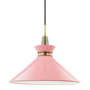 Kiki One Light Pendant in Aged BrassPink by Mitzi