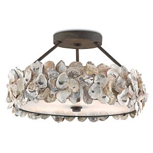 Currey & Company 3-Light Oyster Ceiling Light in Textured Bronze and Natural