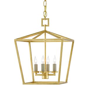 Currey & Company 4-Light 16" Denison Gold Small Lantern in Contemporary Gold Leaf